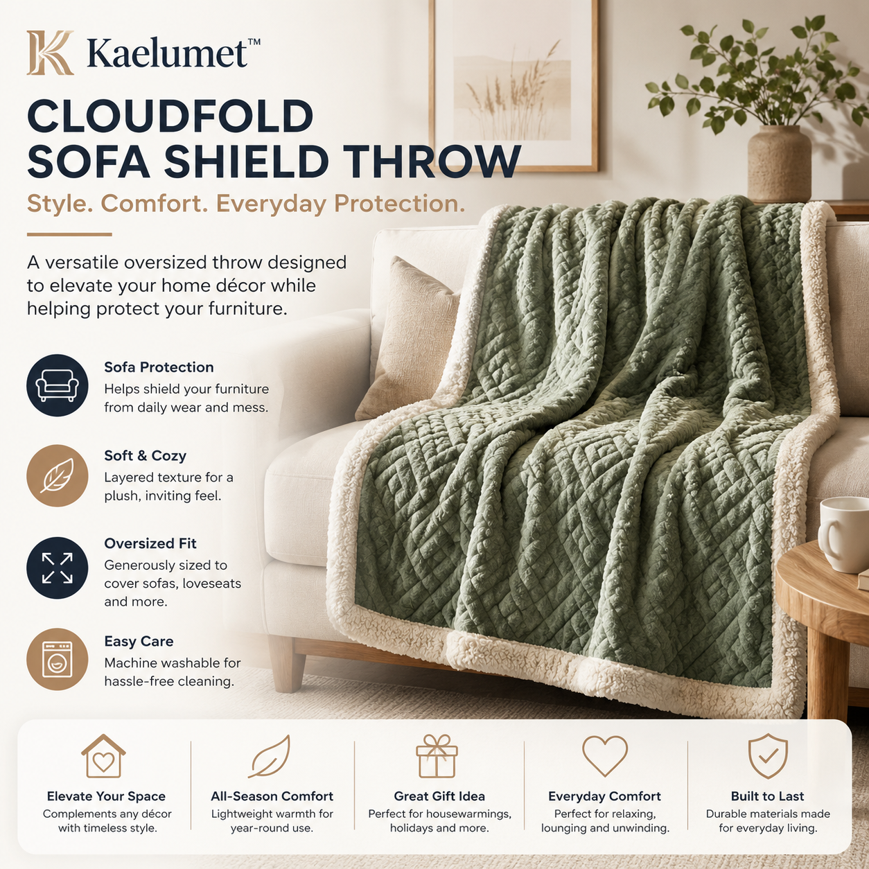 Kaelumet™ CloudFold Sofa Shield Throw